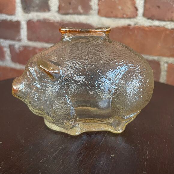 Amber-Tinted Textured Glass Piggy Bank Coin Bank – 4.75” Long - Picture 3 of 10